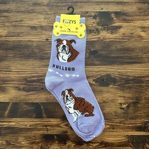 NWT Foozys Purple Bulldog Print Crew Socks Women's One Size